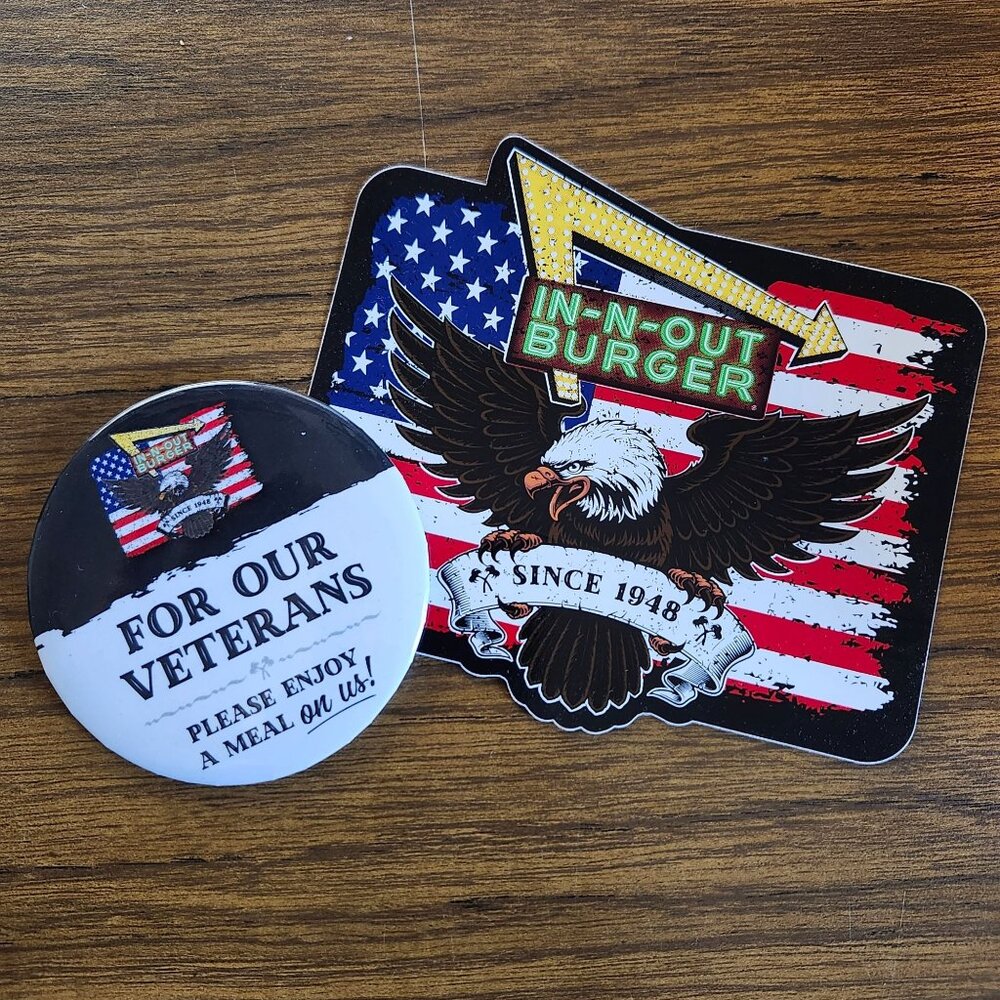 In-N-Out Burger US Military Veterans Day Holiday Pinback Button and Stickers '24